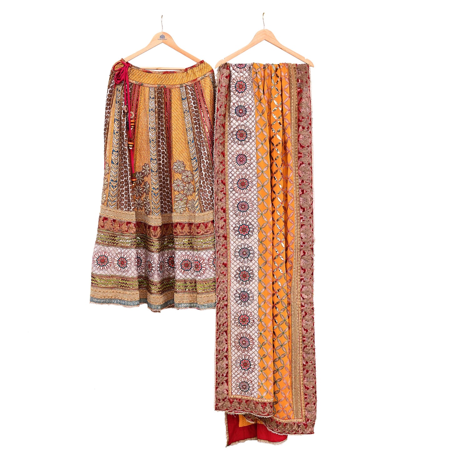 Indian Pre-owned Heavy Wedding Hand Embroidered Lehenga/Dupatta Designer By Anamika Khanna Zardozi Bridal Wear Floral Design