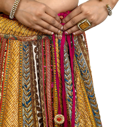 Indian Pre-owned Heavy Wedding Hand Embroidered Lehenga/Dupatta Designer By Anamika Khanna Zardozi Bridal Wear Floral Design
