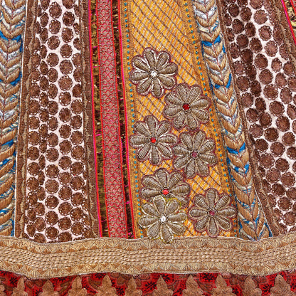 Indian Pre-owned Heavy Wedding Hand Embroidered Lehenga/Skirt Designer By Sabyasachi Zardozi Bridal Wear Floral Design