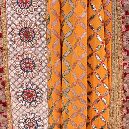 Indian Pre-Owned Heavy Hand Embroidered By Designer Anamika Khanna Dupatta Saffron Pure Georgette Silk  Wedding/Party