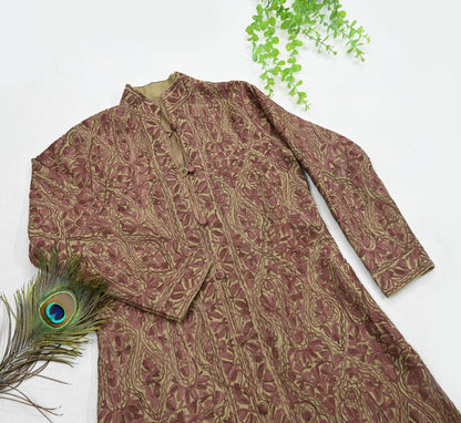 Indian Vintage Green Embroidered Kashmiri Coat, Aari Embroidery, Pure Woolen Coat, Boho Jacket For Both Women/Men Indian Coat