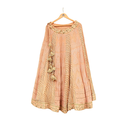 Indian Pre-owned Heavy Hand Embroidered Chikankari/Mukesh Lehenga/Skirt By Designer Abu Jani Pure Georgette Silk