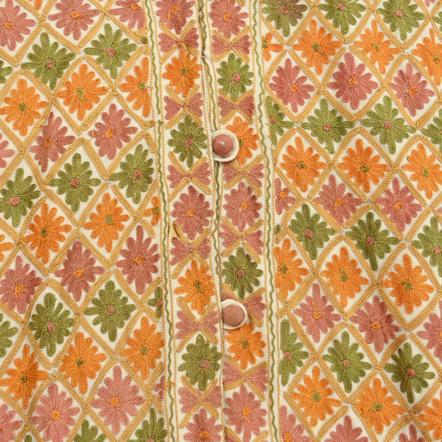 Indian Vintage Ivory Embroidered Kashmiri Coat, Aari Embroidery, Pure Woolen Coat, Boho Jacket For Both Women/Men Indian Coat