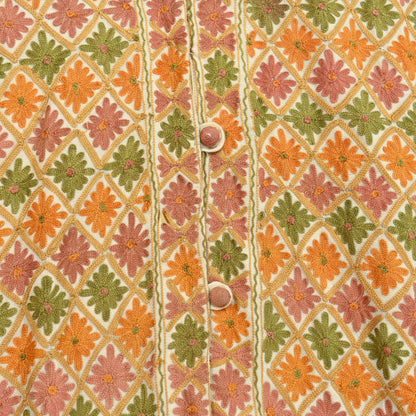 Indian Vintage Ivory Embroidered Kashmiri Coat, Aari Embroidery, Pure Woolen Coat, Boho Jacket For Both Women/Men Indian Coat