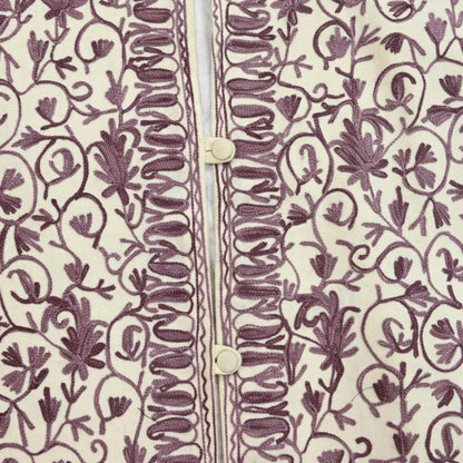 Indian Vintage Ivory Embroidered Kashmiri Coat, Aari Embroidery, Pure Woolen Coat, Boho Jacket For Both Women/Men Indian Coat