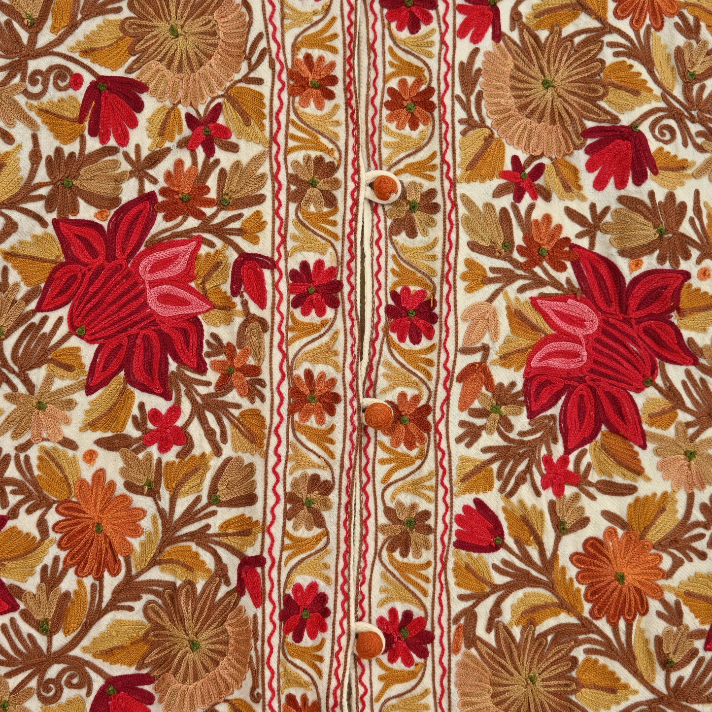 Indian Vintage Ivory Embroidered Kashmiri Coat, Aari Embroidery, Pure Woolen Coat, Boho Jacket For Both Women/Men Indian Coat