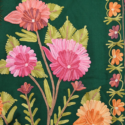 Indian Vintage Bottle Green Embroidered Kashmiri Coat, Aari Embroidery, Pure Woolen Coat, Boho Jacket For Both Women/Men Indian Coat