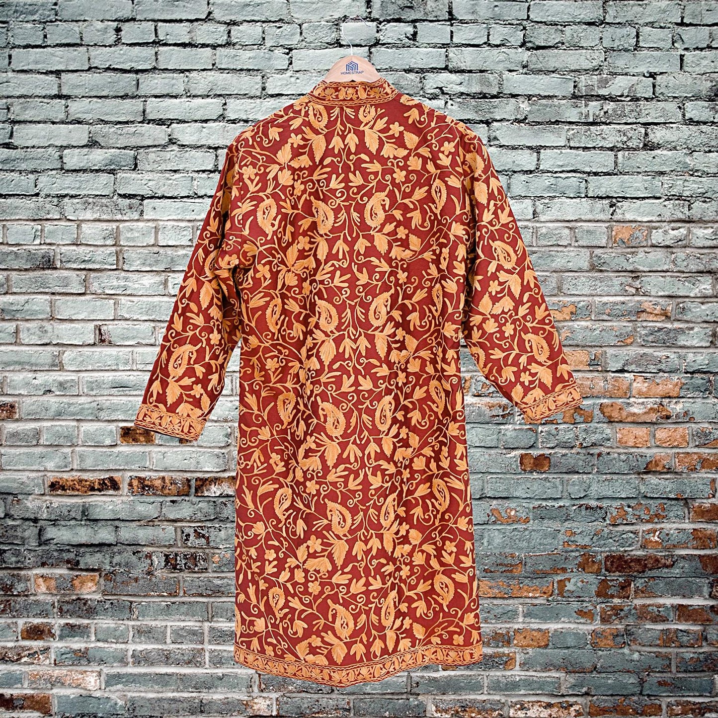 Indian Vintage Maroon Embroidered Kashmiri Coat, Aari Embroidery, Raw Silk Coat, Boho Jacket For Both Women/Men Indian Coat