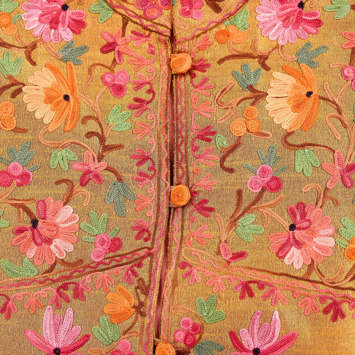 Indian Vintage Saffron Embroidered Kashmiri Coat, Aari Embroidery, Raw Silk Coat, Boho Jacket For Both Women/Men Indian Coat