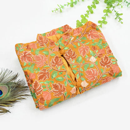 Indian Vintage Saffron Embroidered Kashmiri Coat, Aari Embroidery, Pure Woolen Coat, Boho Jacket For Both Women/Men Indian Coat