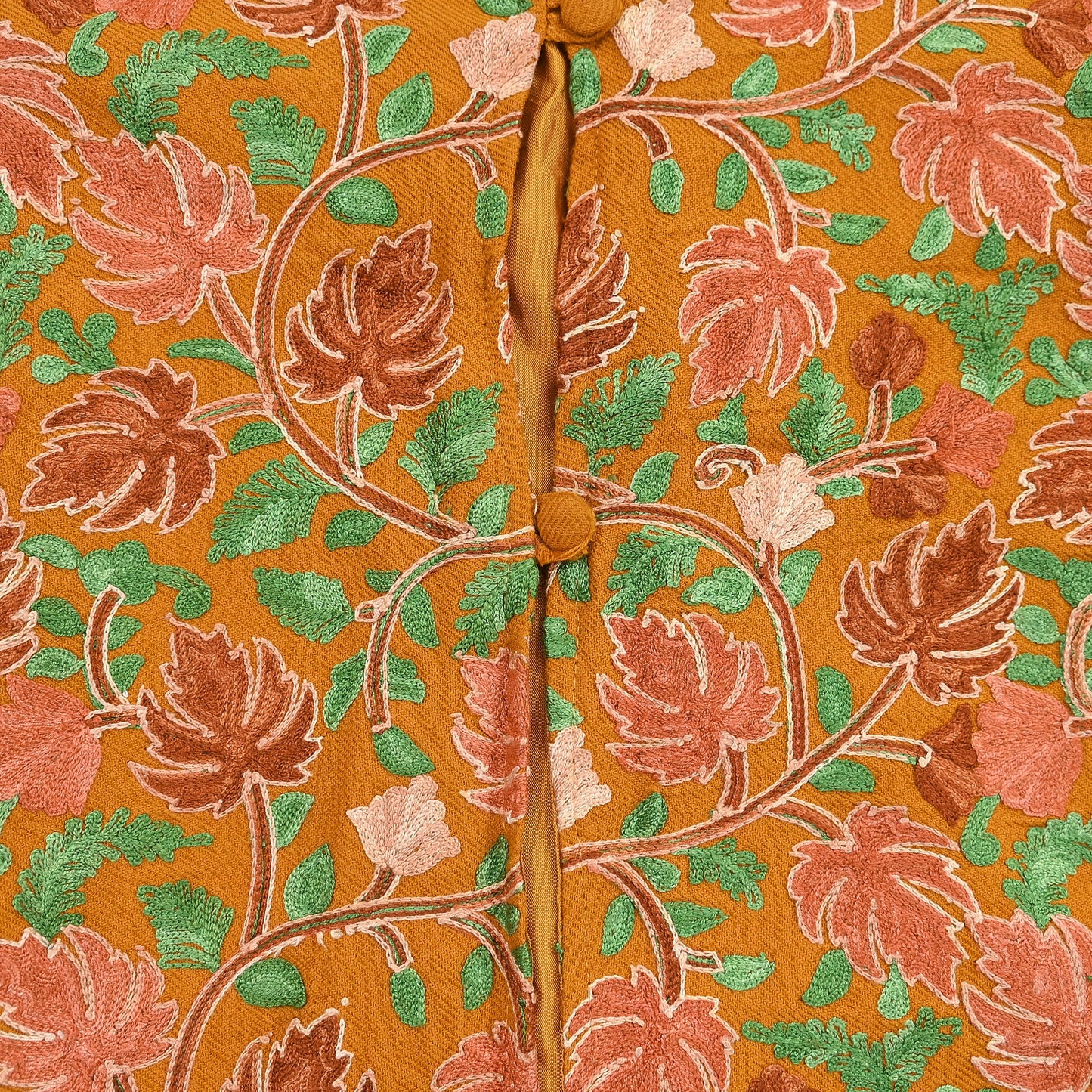 Indian Vintage Saffron Embroidered Kashmiri Coat, Aari Embroidery, Pure Woolen Coat, Boho Jacket For Both Women/Men Indian Coat