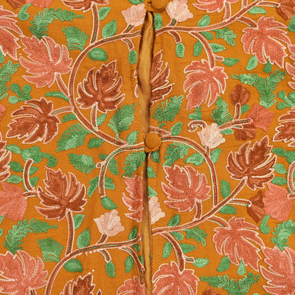 Indian Vintage Saffron Embroidered Kashmiri Coat, Aari Embroidery, Pure Woolen Coat, Boho Jacket For Both Women/Men Indian Coat