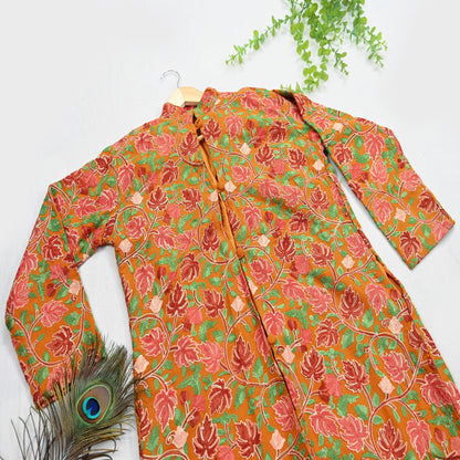 Indian Vintage Saffron Embroidered Kashmiri Coat, Aari Embroidery, Pure Woolen Coat, Boho Jacket For Both Women/Men Indian Coat