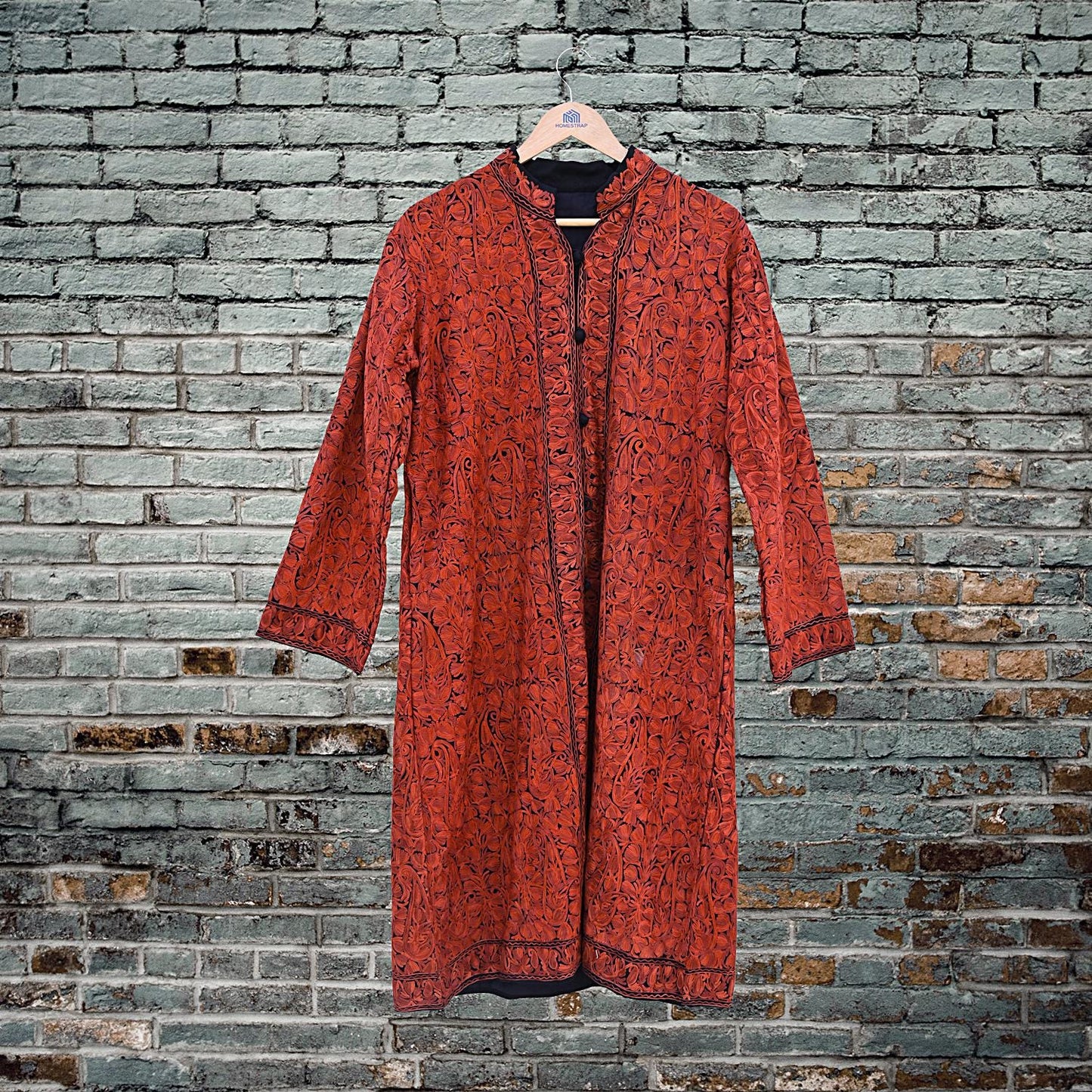 Indian Vintage Black Embroidered Kashmiri Coat, Aari Embroidery, Pure Woolen Coat, Boho Jacket For Both Women/Men Indian Coat