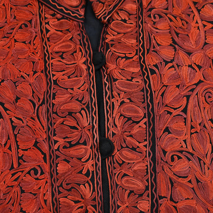 Indian Vintage Black Embroidered Kashmiri Coat, Aari Embroidery, Pure Woolen Coat, Boho Jacket For Both Women/Men Indian Coat