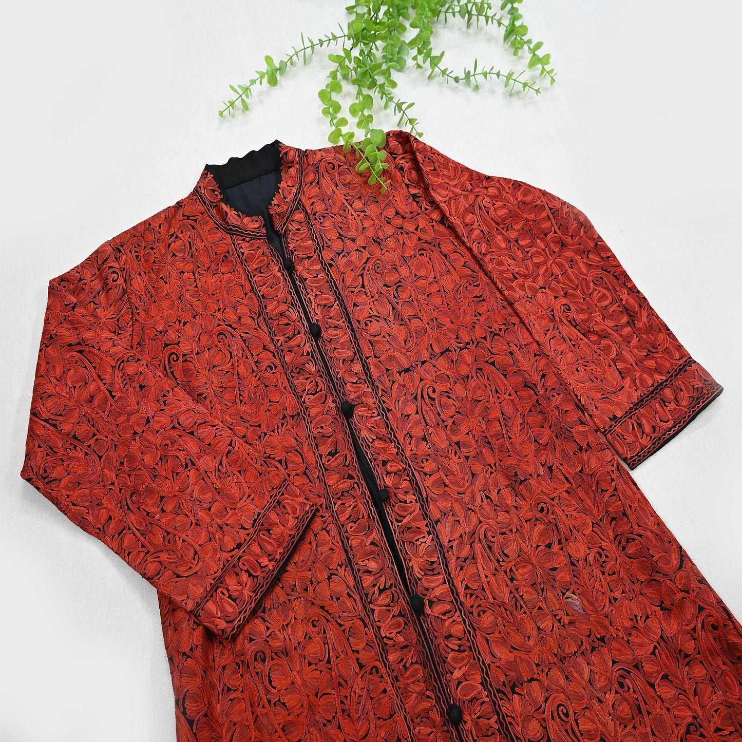 Indian Vintage Black Embroidered Kashmiri Coat, Aari Embroidery, Pure Woolen Coat, Boho Jacket For Both Women/Men Indian Coat