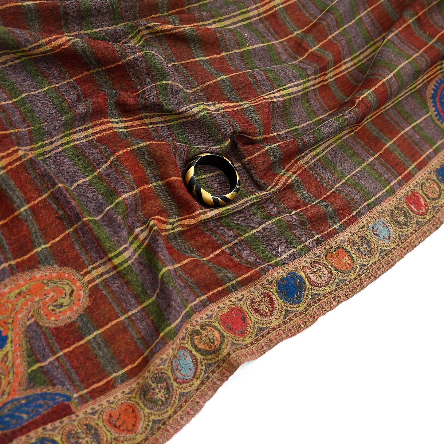 Indian Vintage Multi Pure Woolen Shawl Handmade Woven Work Long Throw Stole Warm Abstract Design Soft