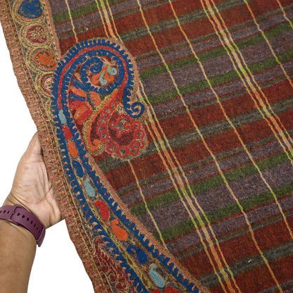 Indian Vintage Multi Pure Woolen Shawl Handmade Woven Work Long Throw Stole Warm Abstract Design Soft