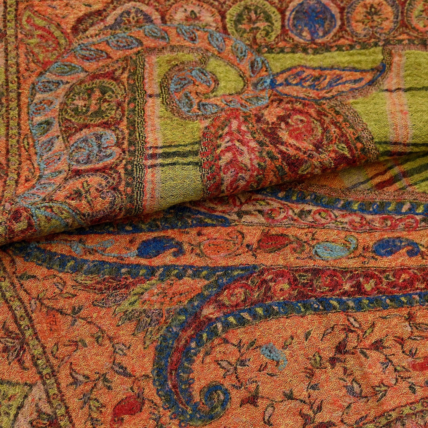 Indian Vintage Multi Pure Woolen Shawl Handmade Woven Work Long Throw Stole Warm Abstract Design Soft