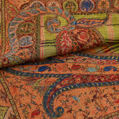 Indian Vintage Multi Pure Woolen Shawl Handmade Woven Work Long Throw Stole Warm Abstract Design Soft