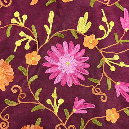 Indian Vintage Wine Embroidered Kashmiri Coat, Aari Embroidery, Raw Silk Coat, Boho Jacket For Both Women/Men Indian Coat