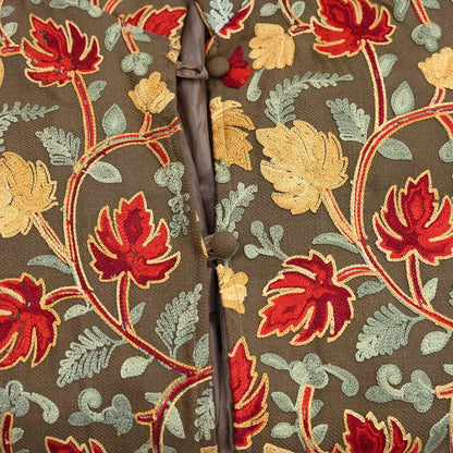 Indian Vintage Brown Embroidered Kashmiri Coat, Aari Embroidery, Pure Woolen Coat, Boho Jacket For Both Women/Men Indian Coat