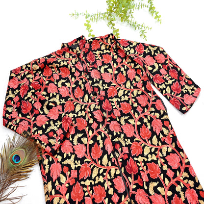 Indian Vintage Black Embroidered Kashmiri Coat, Aari Embroidery, Pure Woolen Coat, Boho Jacket For Both Women/Men Indian Coat