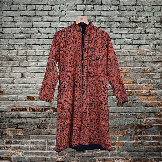 Indian Vintage Blue Embroidered Kashmiri Coat, Aari Embroidery, Pure Woolen Coat, Boho Jacket For Both Women/Men Indian Coat