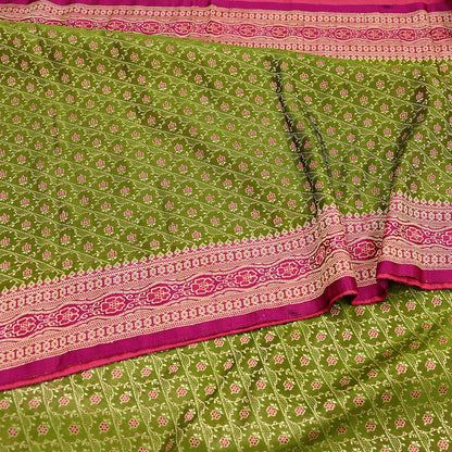 Indian Vintage Sari Purple & Green Heavy Pure Satin Silk Woven Banarasi Tanchoi Saree 5Yd Ethnic Craft Fabric Upcycle Bridal Heavy Sarees