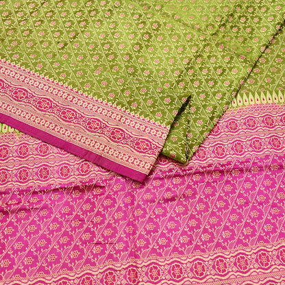 Indian Vintage Sari Purple & Green Heavy Pure Satin Silk Woven Banarasi Tanchoi Saree 5Yd Ethnic Craft Fabric Upcycle Bridal Heavy Sarees