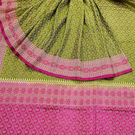 Indian Vintage Sari Purple & Green Heavy Pure Satin Silk Woven Banarasi Tanchoi Saree 5Yd Ethnic Craft Fabric Upcycle Bridal Heavy Sarees