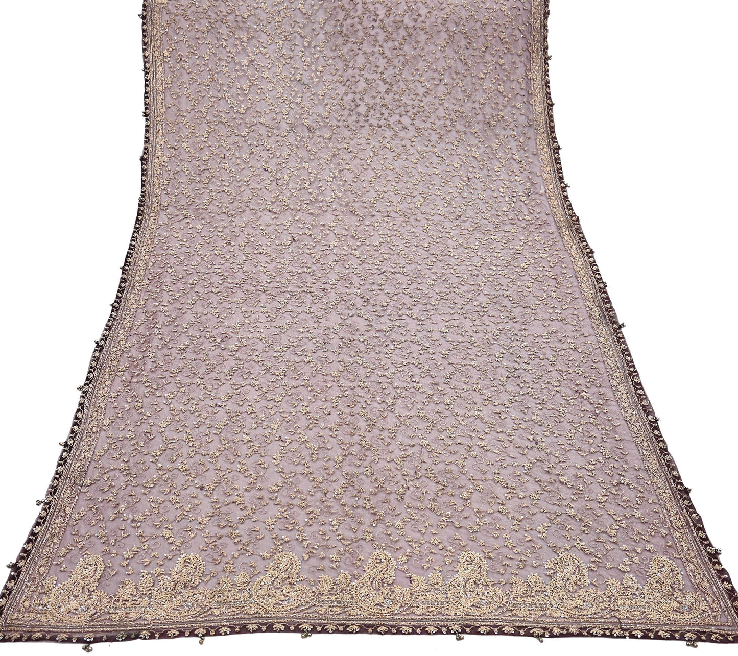 Indian Vintage Heavy Dark Maroon Dupatta Net Mesh Long Stole Hand Embroidered Scarf Zardozi Zari Sequins Stole Bridal Veil