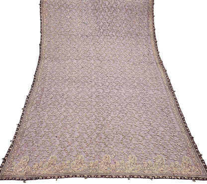 Indian Vintage Heavy Dark Maroon Dupatta Net Mesh Long Stole Hand Embroidered Scarf Zardozi Zari Sequins Stole Bridal Veil