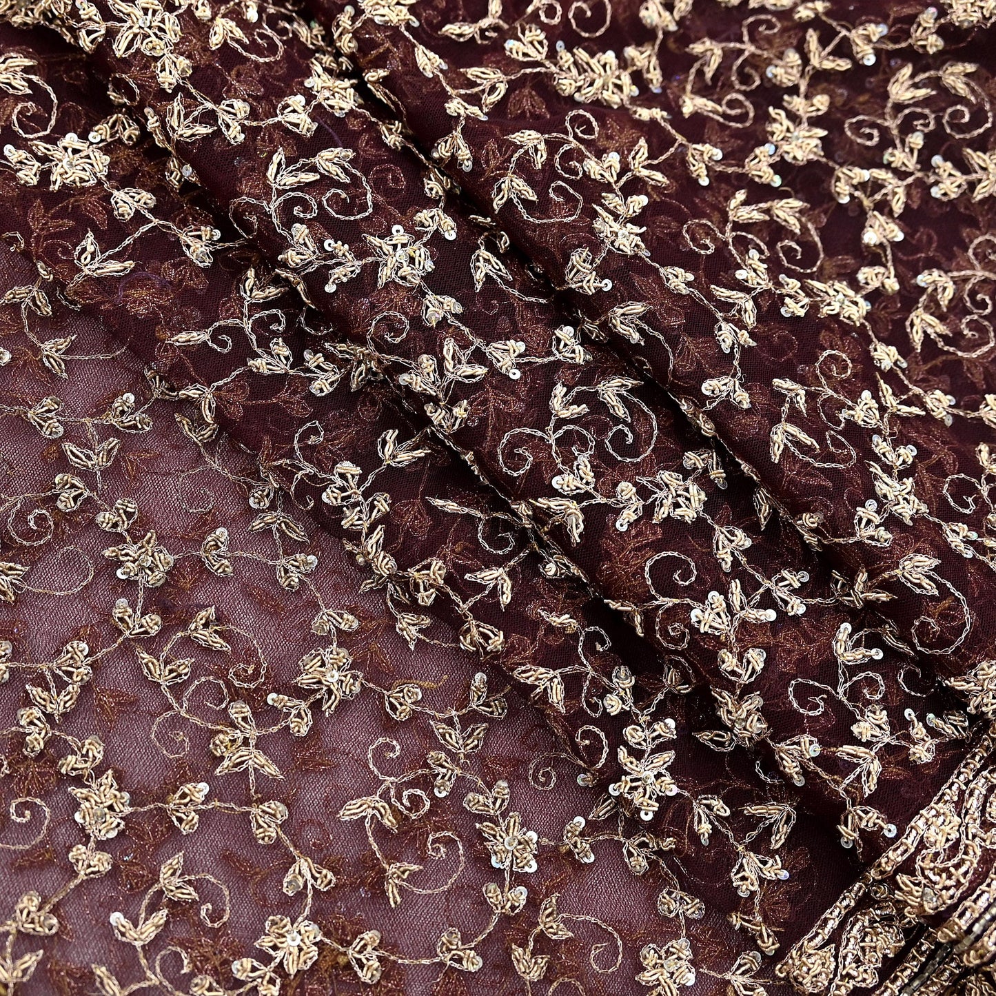 Indian Vintage Heavy Dark Maroon Dupatta Net Mesh Long Stole Hand Embroidered Scarf Zardozi Zari Sequins Stole Bridal Veil