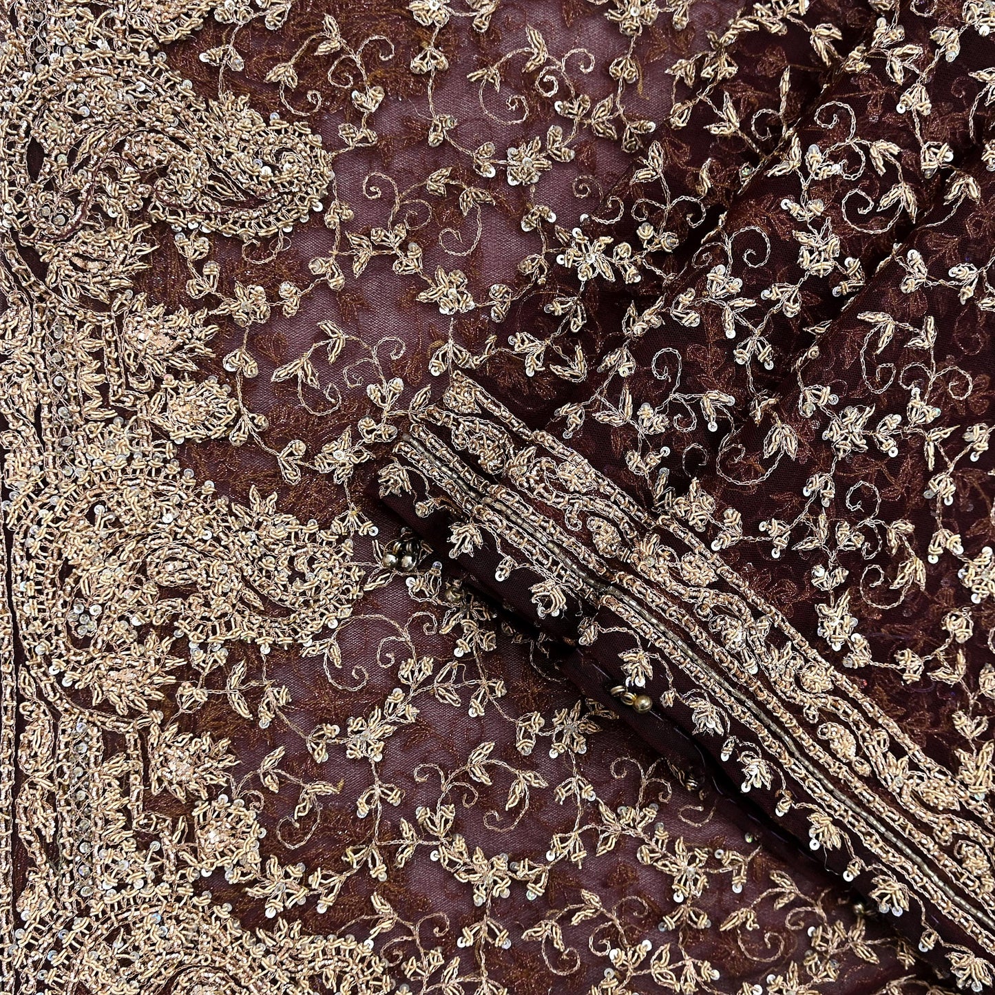 Indian Vintage Heavy Dark Maroon Dupatta Net Mesh Long Stole Hand Embroidered Scarf Zardozi Zari Sequins Stole Bridal Veil