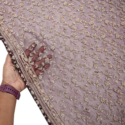 Indian Vintage Heavy Dark Maroon Dupatta Net Mesh Long Stole Hand Embroidered Scarf Zardozi Zari Sequins Stole Bridal Veil