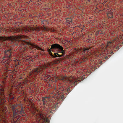 Indian Vintage Red Pure Woolen Shawl Handmade Woven Jamawar Work Long Throw Stole Warm Paisley Design Soft