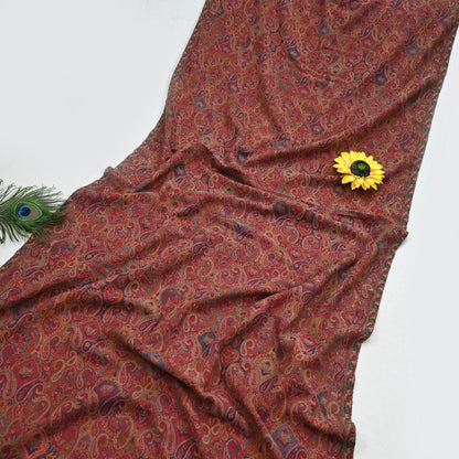 Indian Vintage Red Pure Woolen Shawl Handmade Woven Jamawar Work Long Throw Stole Warm Paisley Design Soft