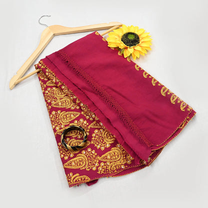 Vintage Maroon Pure Woolen Shawl Hand Embroidered Long Throw Stole Warm Stole Floral Design