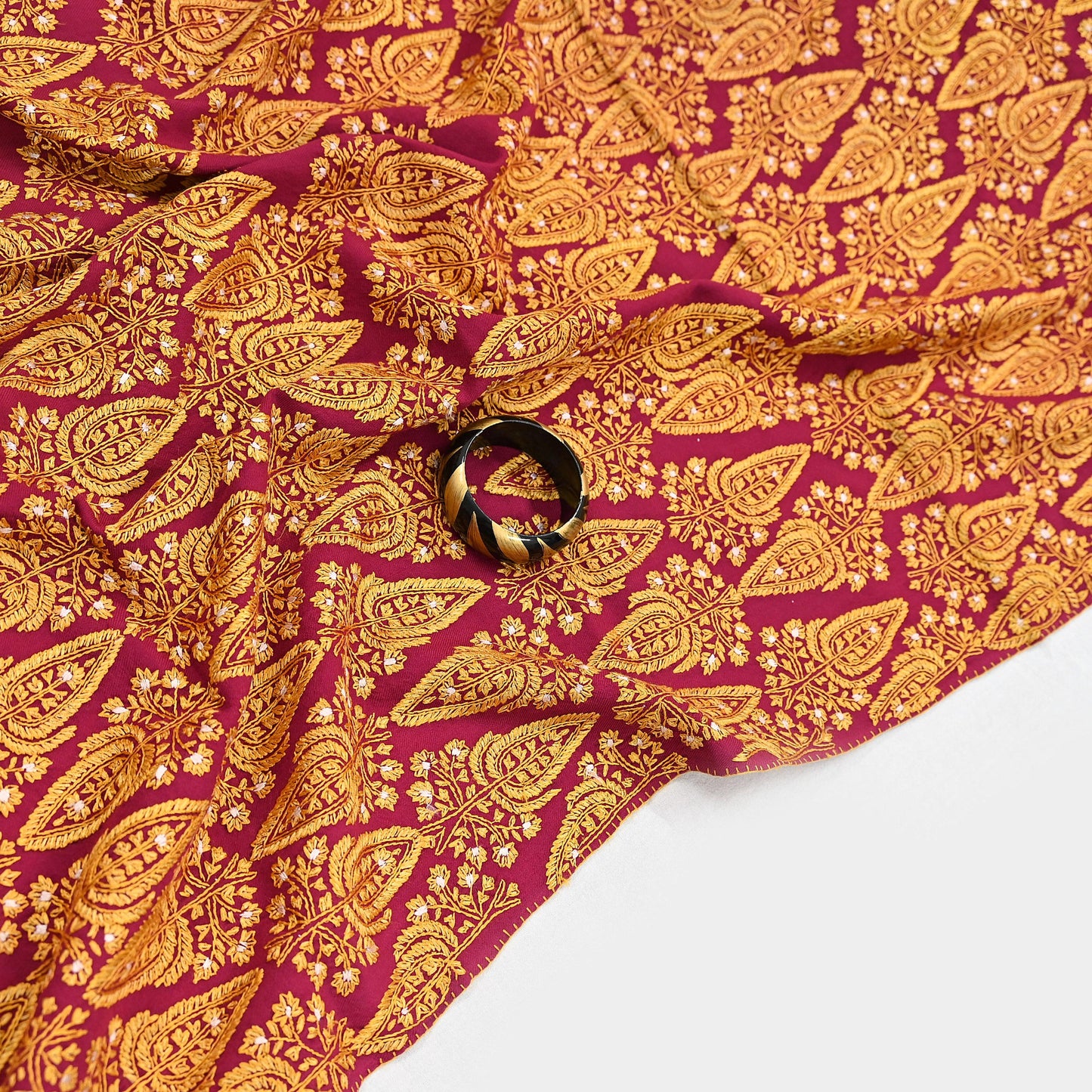 Vintage Maroon Pure Woolen Shawl Hand Embroidered Long Throw Stole Warm Stole Floral Design