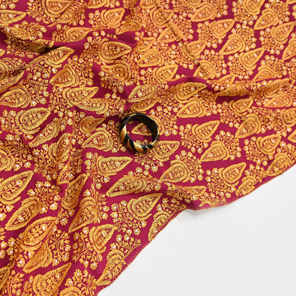 Vintage Maroon Pure Woolen Shawl Hand Embroidered Long Throw Stole Warm Stole Floral Design