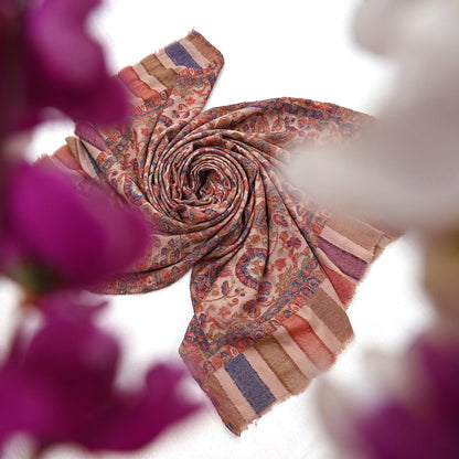 Indian Vintage Brown Pure Woolen Shawl Handmade Woven Jamawar Work Long Throw Stole Warm Paisley Design Soft