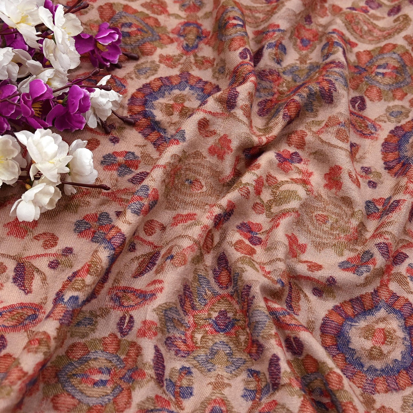 Indian Vintage Brown Pure Woolen Shawl Handmade Woven Jamawar Work Long Throw Stole Warm Paisley Design Soft