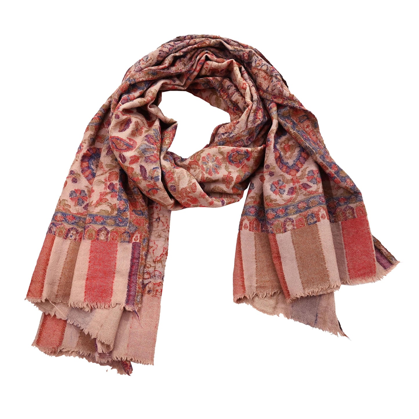 Indian Vintage Brown Pure Woolen Shawl Handmade Woven Jamawar Work Long Throw Stole Warm Paisley Design Soft