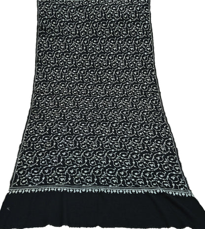 Indian Vintage Black Shawl Pure Woolen Handmade Suzani Long Throw Stole Warm Stole Paisley Design Soft Soft Cozy