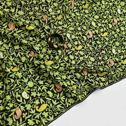 Indian Vintage Black Pure Woolen Shawl Handmade Ari work Long Throw Stole Warm Stole Floral Design Upcycle Crafting Used