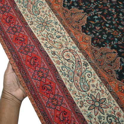 Vintage Stole Black woolen Handmade Jamawar work Long Throw Warm Stole Paisley Design Fringes