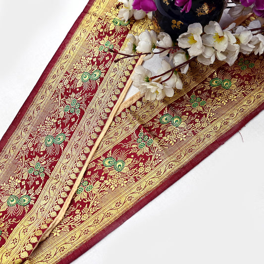 Indian Vintage Banarasi Satin Silk Sari Border Trim 1yd Pure Zari Woven Ribbon Recycled Saree Fabric Lace for Sewing Crafts Home Decor