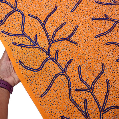 Indian Vintage Heavy Sari Pink & Saffron Saree Pure Crepe Silk Hand Embroidered Sarees Craft Fabric 5yd