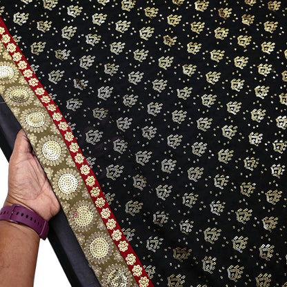 Indian Vintage Heavy Sari Black Pure Georgette Silk Hand Beaded Sarees Craft Fabric 5Yd Soft Ethnic Wedding Sarees